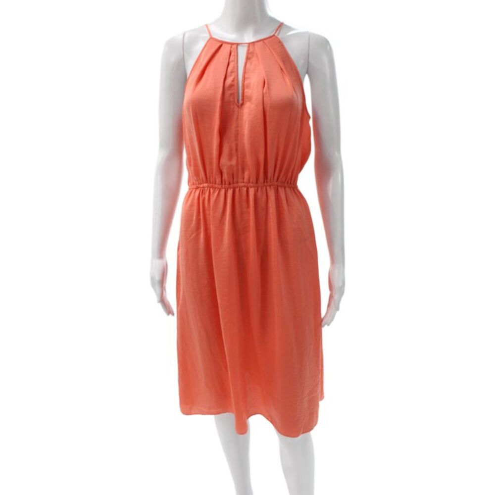 Rebecca Taylor Womens Blouson Halter Midi Dress Orange Polyester Size 2